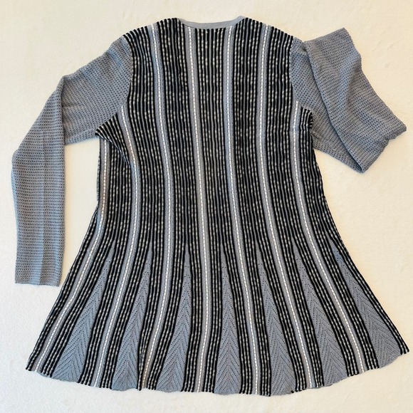 ZOZO Striped Linen Blend Knit Cardigan Open Front Gray Black White Womens L - Picture 2 of 9